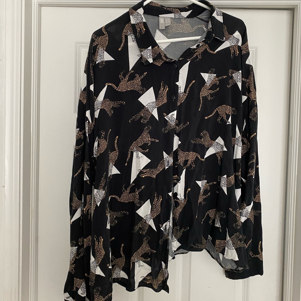 Leopard + Geometric Black Button Down